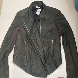 Helmut Lang New York Black Paper Leather Moto Jacket From Barney’s Large Coat